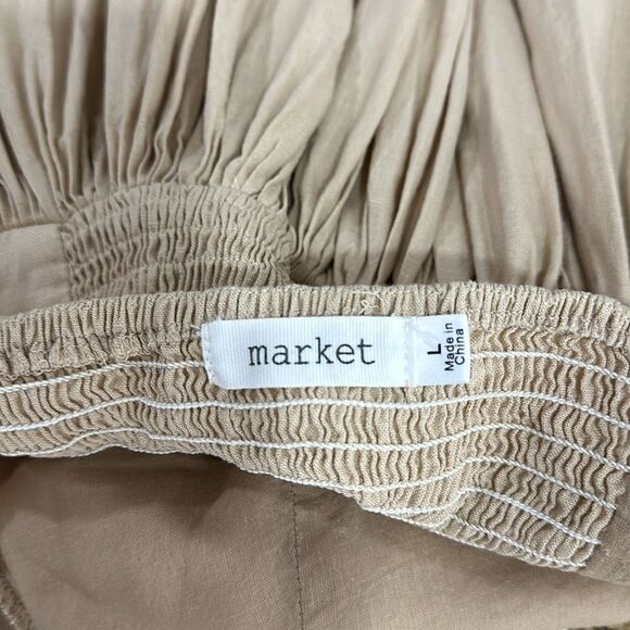 Market Linen Blend Puff Sleeve Mini Babydoll Dress In Beige Size L - Picture 5 of 9